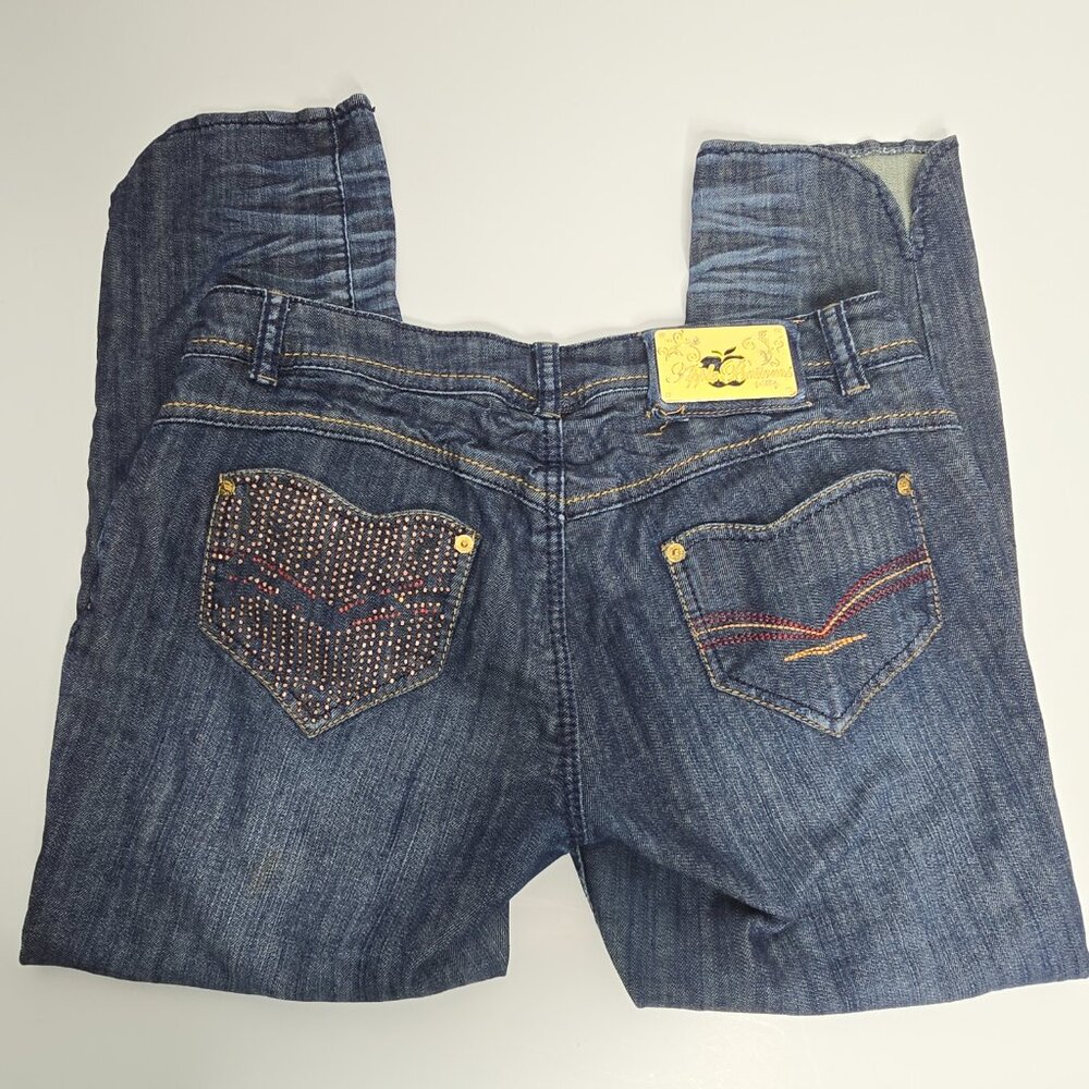 Apple Bottoms Jeans Womens Size 9/10 Blue Denim Crop Rhinestone Y2K Retro